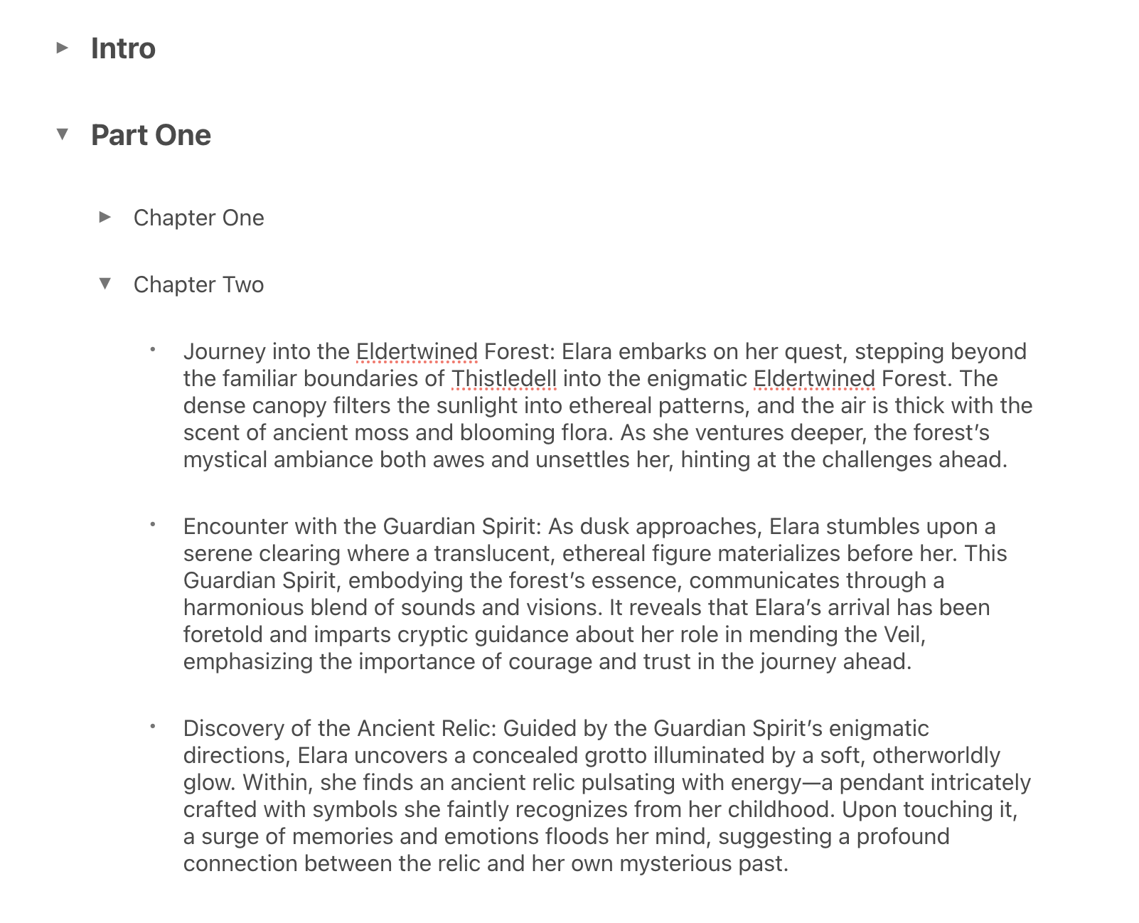 Demonstration of expanded and collapsed outline elements