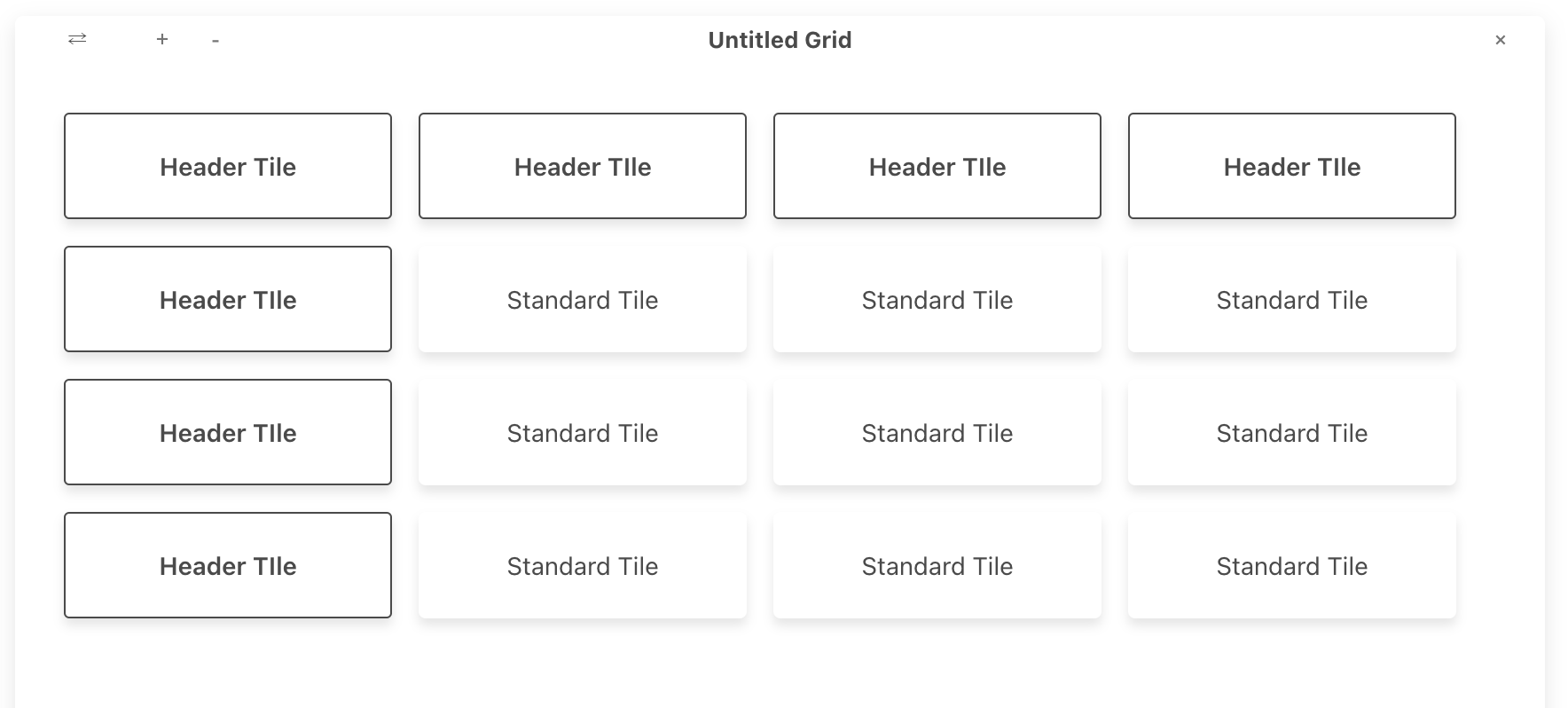 Grid interface showing standard and header tiles