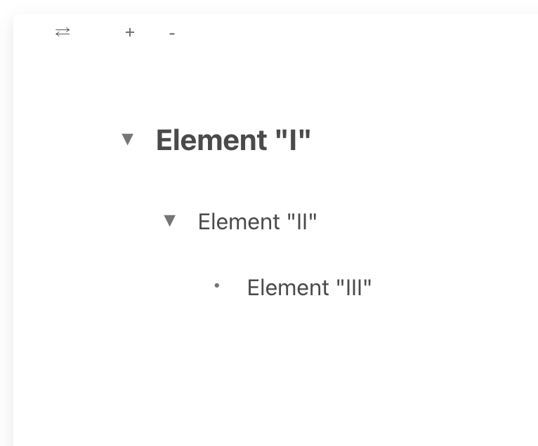 Outline interface showing different hierarchical elements
